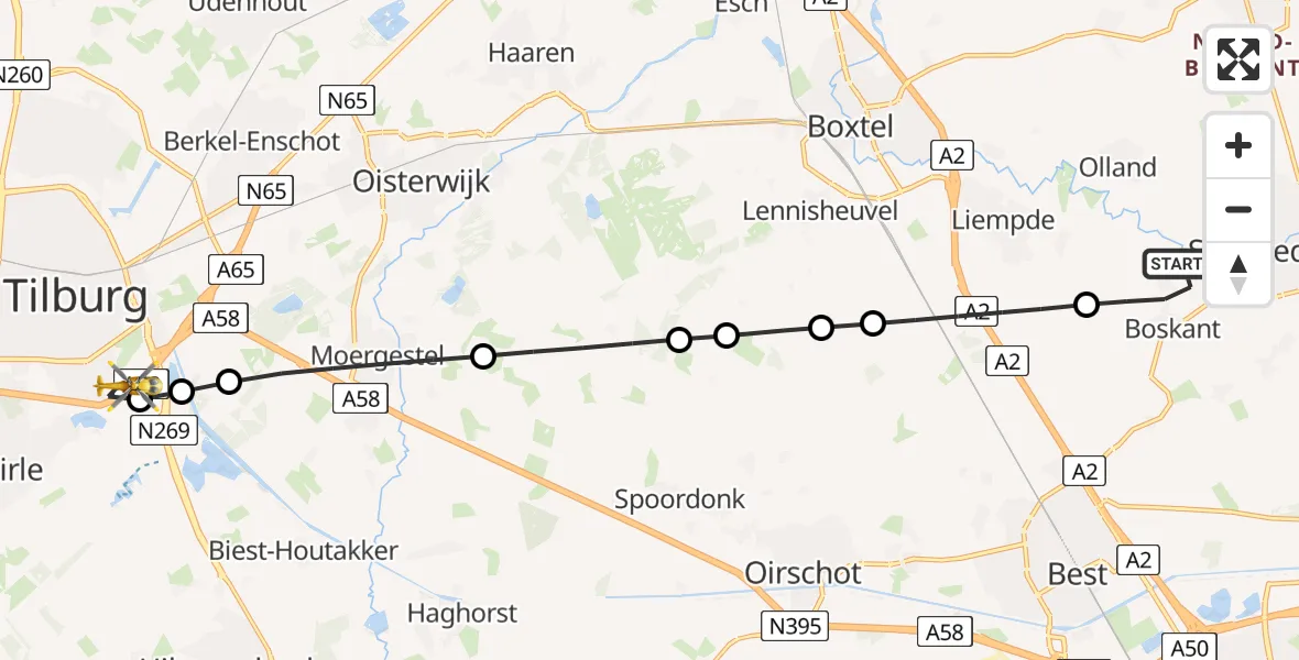 Vluchtroute Traumahelikopter Sint-Oedenrode - St. Elisabeth Hospital Heliport, 27 mei 2026, 15:24