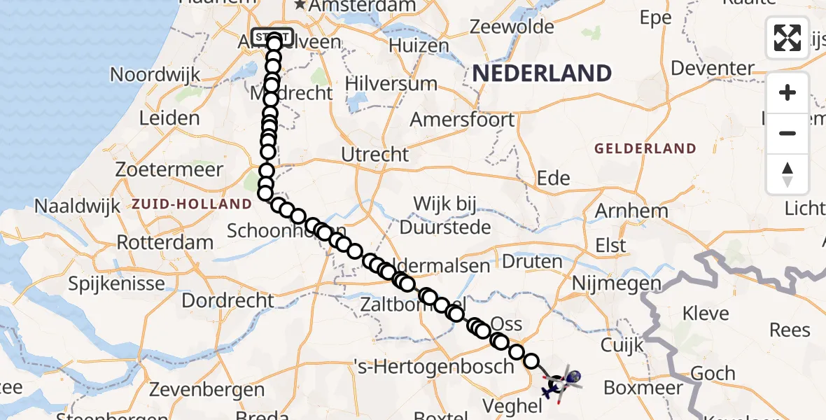 Vluchtroute Politiehelikopter Amsterdam Vliegveld Schiphol - Vliegbasis Volkel, 27 mei 2026, 15:44