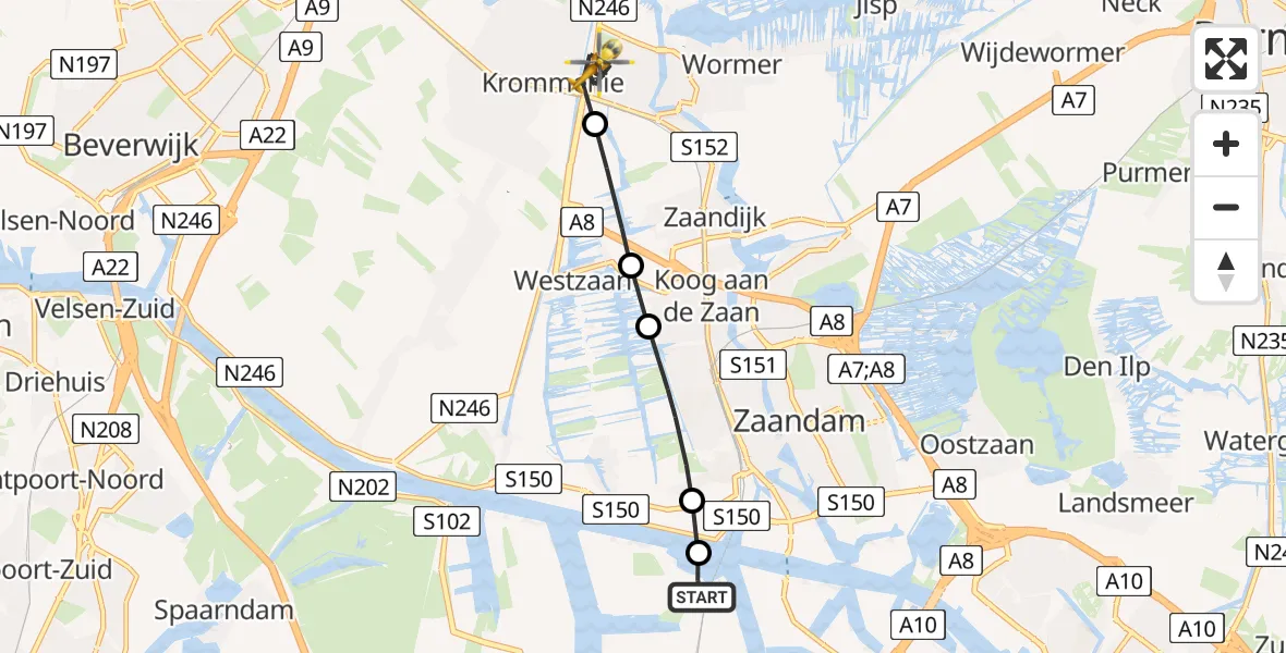 Vluchtroute Traumahelikopter Amsterdam Heliport - Wormerveer, 27 mei 2026, 16:00