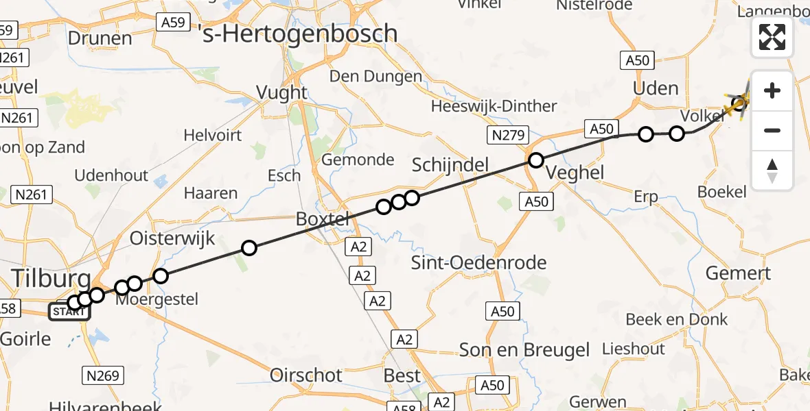 Vluchtroute Traumahelikopter St. Elisabeth Hospital Heliport - Vliegbasis Volkel, 27 mei 2026, 16:04