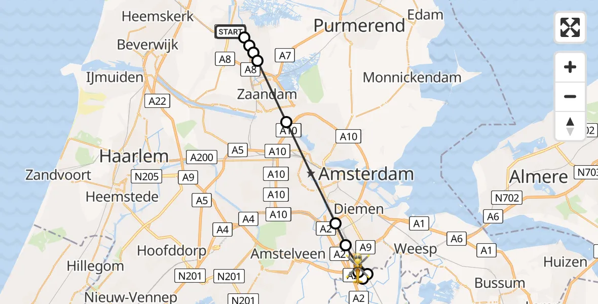 Vluchtroute Traumahelikopter Wormerveer - Amsterdam UMC Helipad, 27 mei 2026, 16:45