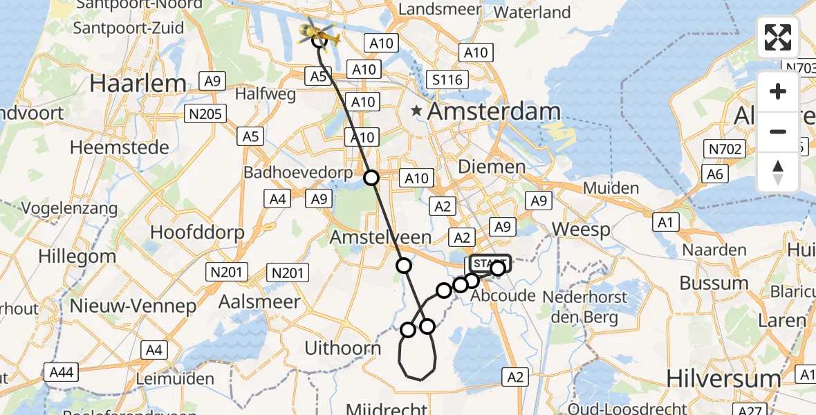 Vluchtroute Traumahelikopter Amsterdam UMC Helipad - Amsterdam Heliport, 27 mei 2026, 17:18