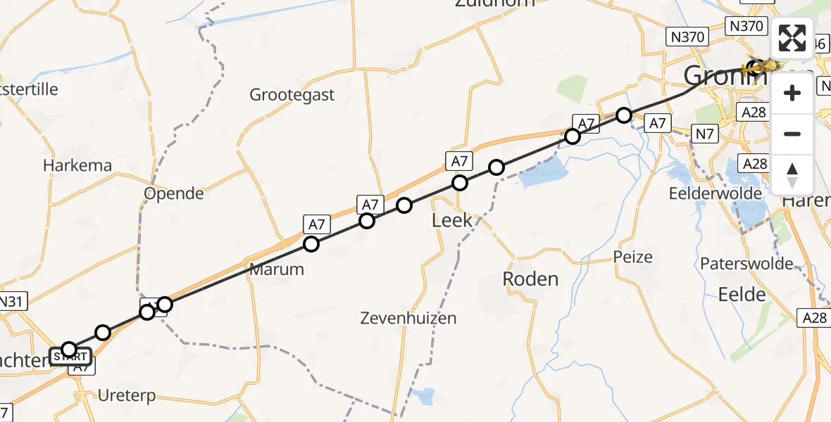 Vluchtroute Traumahelikopter Vliegveld Drachten - Universitair Medisch Centrum Groningen, 27 mei 2026, 17:27