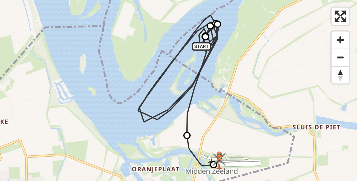 Vluchtroute Kustwachthelikopter Veerse Meer - Vliegveld Midden-Zeeland, 27 mei 2026, 17:56