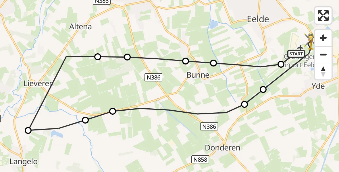 Vluchtroute Traumahelikopter Groningen Airport Eelde - Groningen Airport Eelde, 28 mei 2026, 07:05