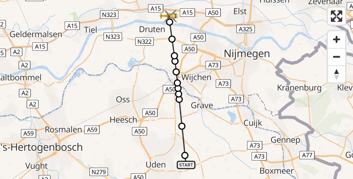 Vluchtroute Traumahelikopter Vliegbasis Volkel - Dodewaard, 28 mei 2026, 10:11