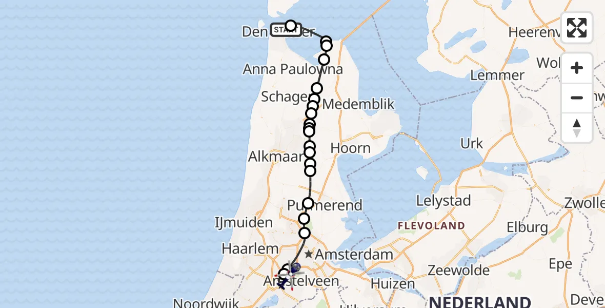 Vluchtroute Politiehelikopter Den Helder - Amsterdam Vliegveld Schiphol, 28 mei 2026, 10:58