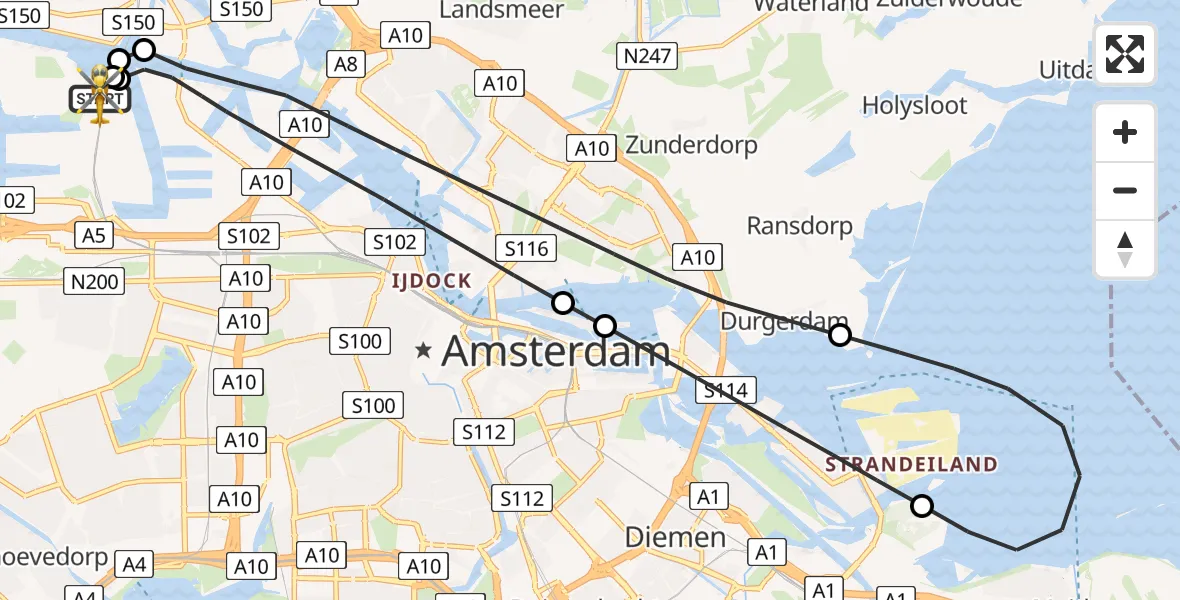 Vluchtroute Traumahelikopter Amsterdam Heliport - Amsterdam Heliport, 28 mei 2026, 11:31