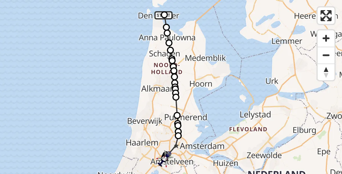 Vluchtroute Politiehelikopter Den Helder - Amsterdam Vliegveld Schiphol, 28 mei 2026, 11:37