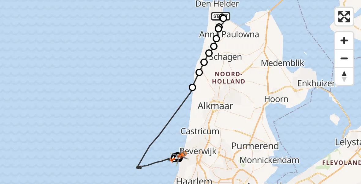 Vluchtroute Kustwachthelikopter Militair vliegveld De Kooy / Den Helder Airport - Velsen-Noord, 28 mei 2026, 11:44