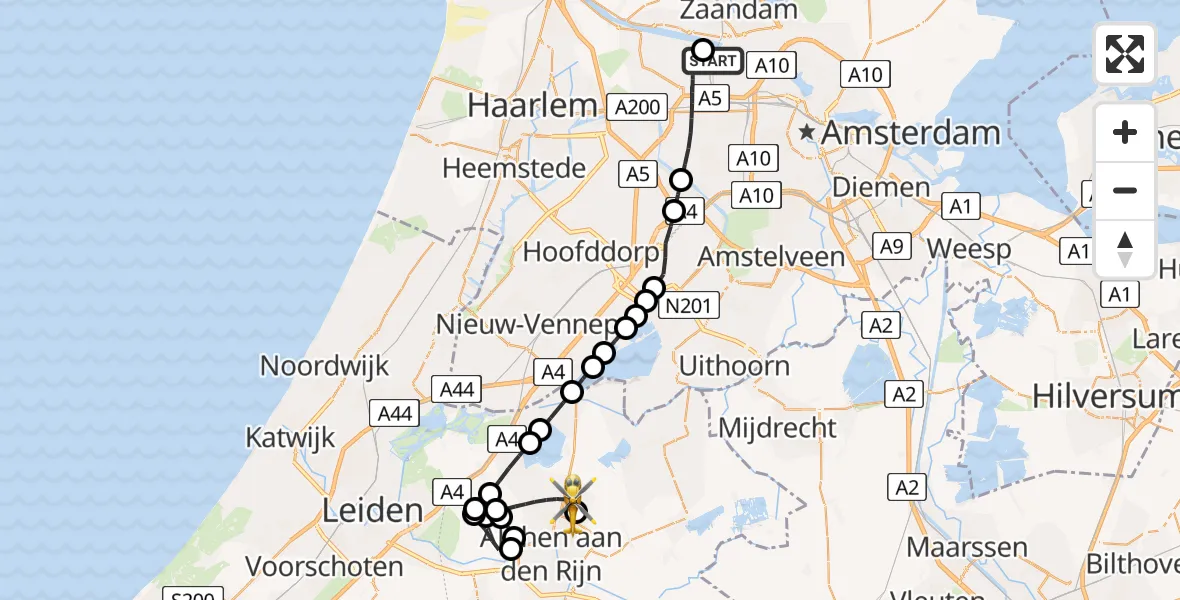 Vluchtroute Traumahelikopter Amsterdam Heliport - Alphen aan den Rijn, 28 mei 2026, 12:19