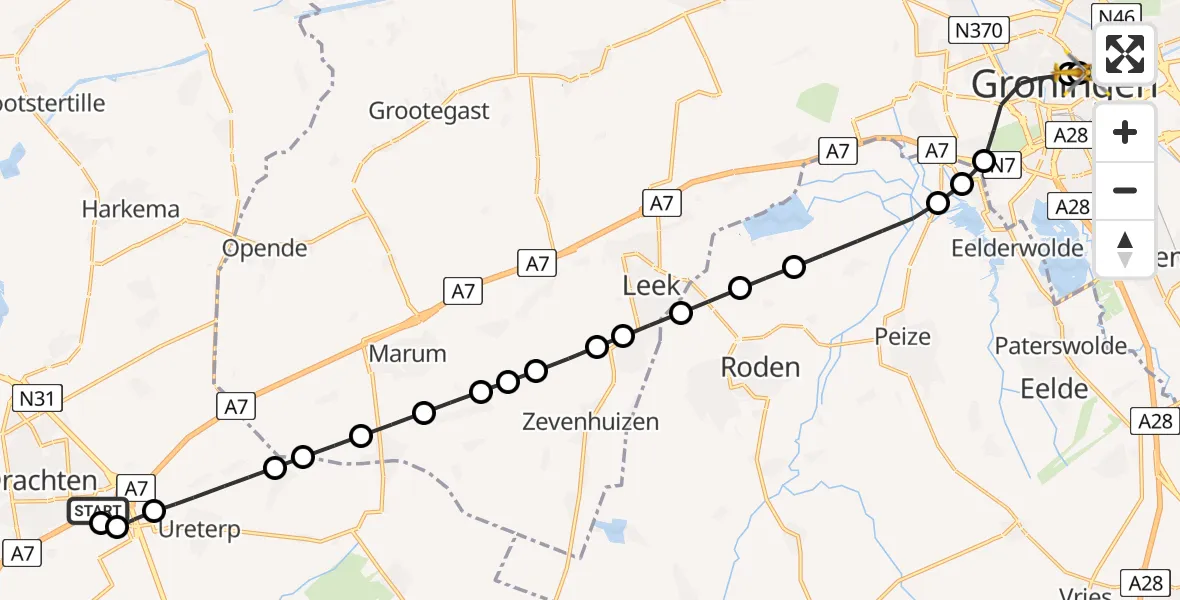 Vluchtroute Traumahelikopter Drachten - Universitair Medisch Centrum Groningen, 28 mei 2026, 12:29