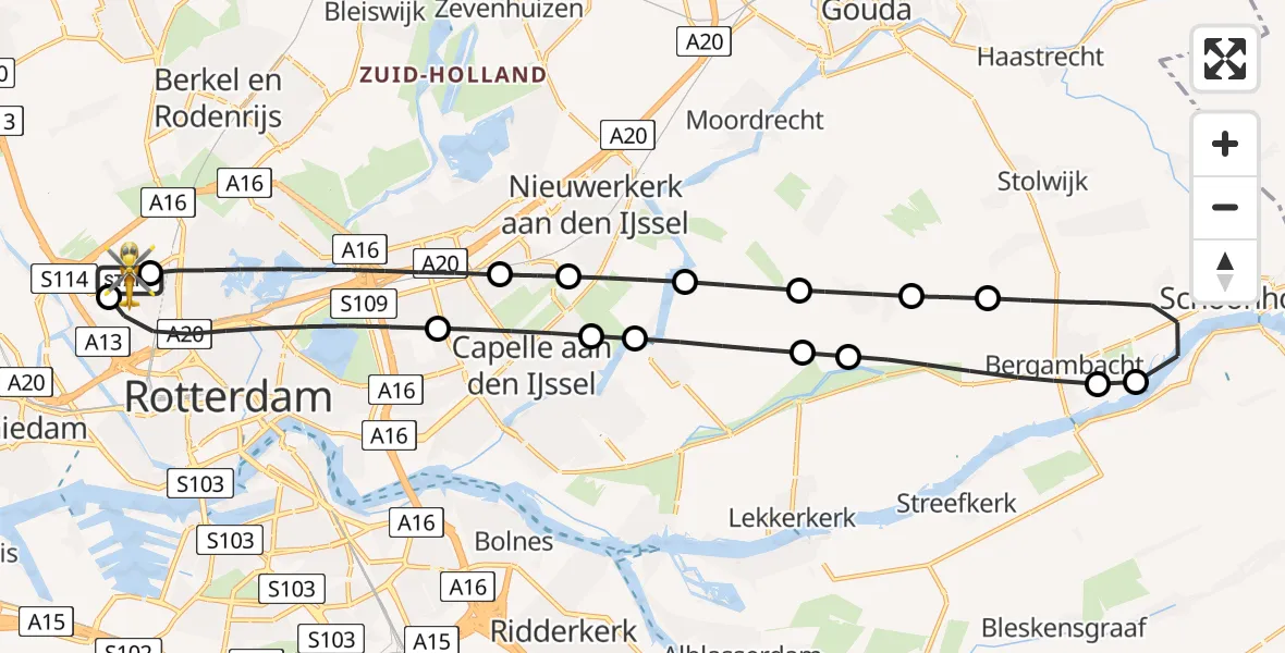Vluchtroute Traumahelikopter Rotterdam The Hague Airport - Rotterdam The Hague Airport, 28 mei 2026, 14:22