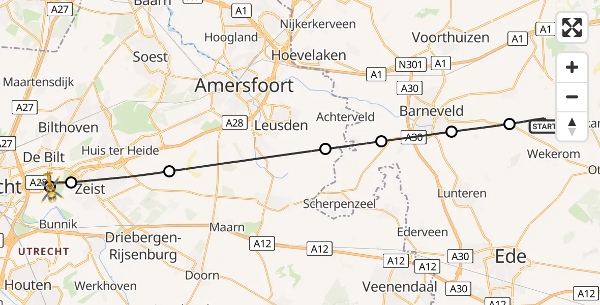 Vluchtroute Traumahelikopter Harskamp - Utrecht, 28 mei 2026, 14:37