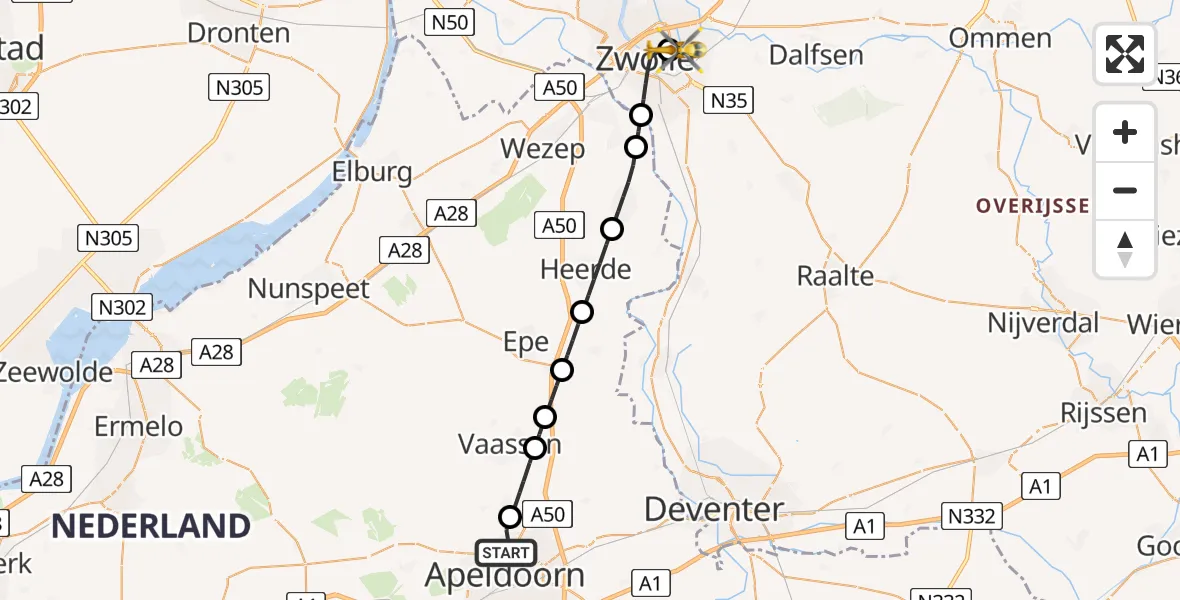 Vluchtroute Traumahelikopter Apeldoorn - Isala Hospital Zwolle Heliport, 28 mei 2026, 15:53