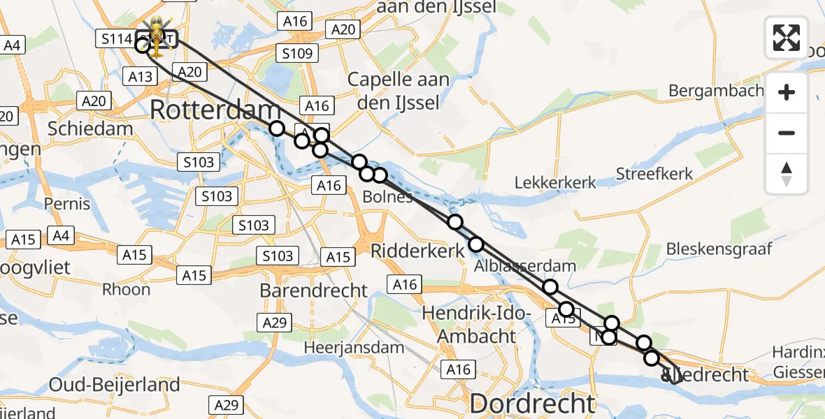 Vluchtroute Traumahelikopter Rotterdam The Hague Airport - Rotterdam The Hague Airport, 28 mei 2026, 16:21