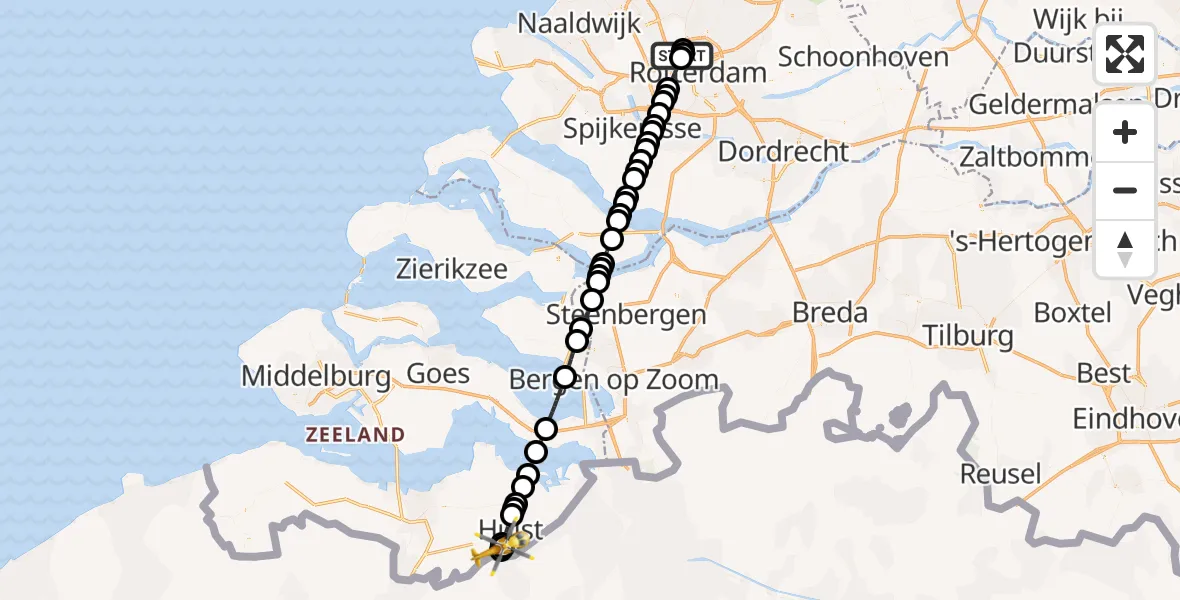 Vluchtroute Traumahelikopter Rotterdam The Hague Airport - Heikant, 28 mei 2026, 17:00