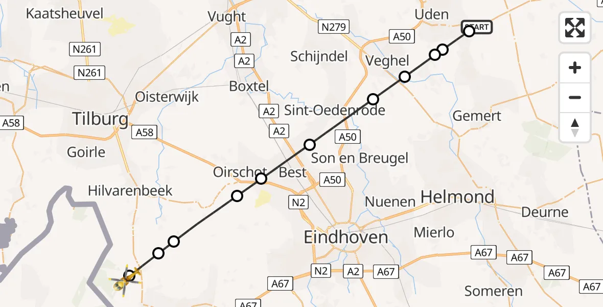 Vluchtroute Traumahelikopter Vliegbasis Volkel - Hooge Mierde, 28 mei 2026, 17:25