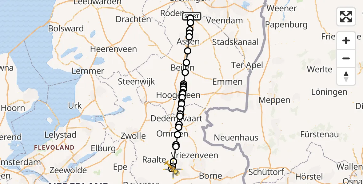 Vluchtroute Traumahelikopter Groningen Airport Eelde - Nijverdal, 28 mei 2026, 17:41