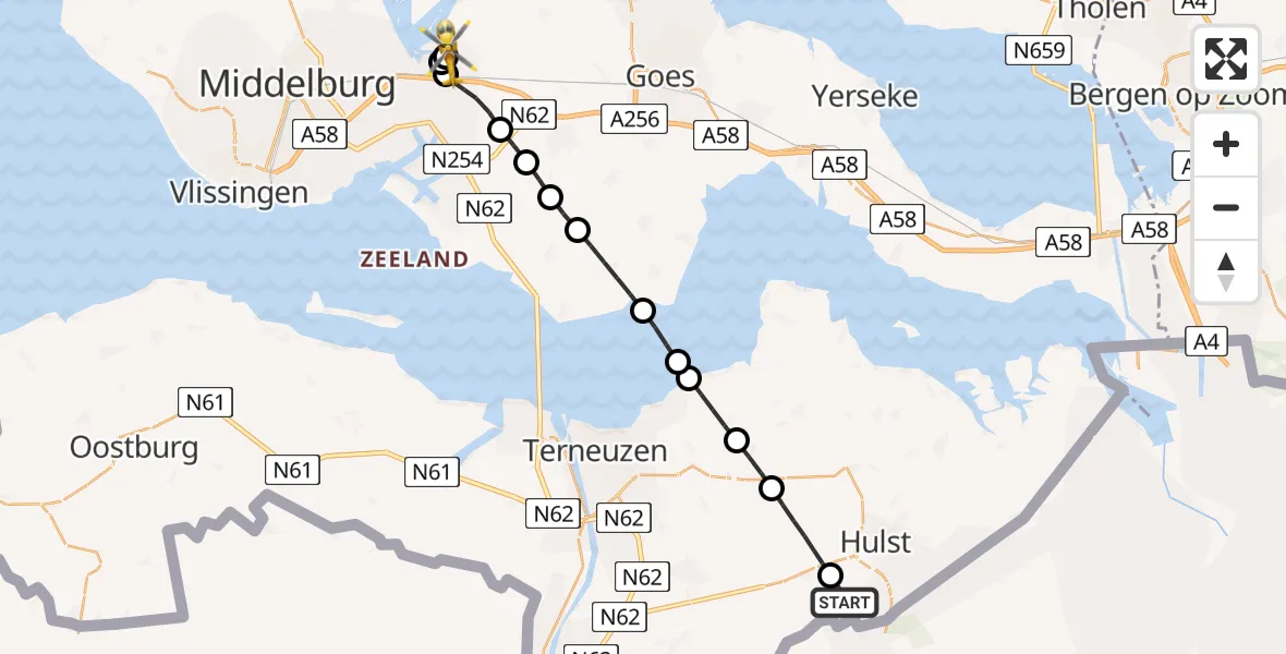 Vluchtroute Traumahelikopter Sint Jansteen - Vliegveld Midden-Zeeland, 28 mei 2026, 17:54
