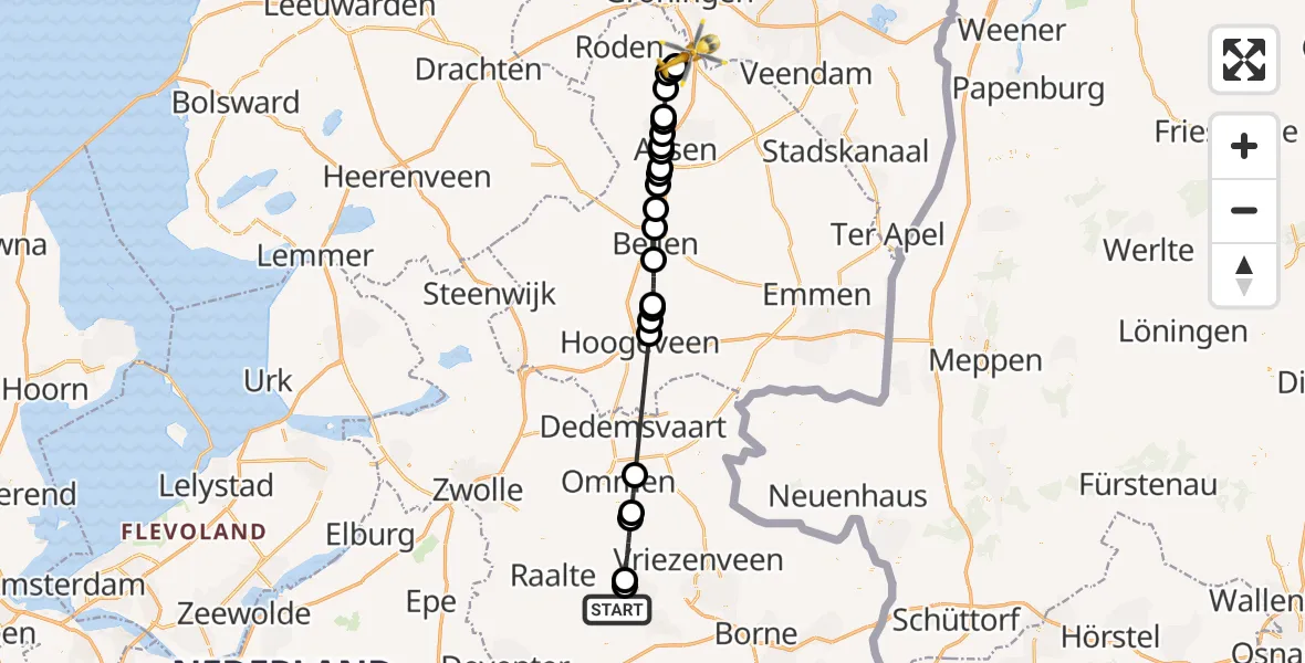 Vluchtroute Traumahelikopter Nijverdal - Groningen Airport Eelde, 28 mei 2026, 18:46