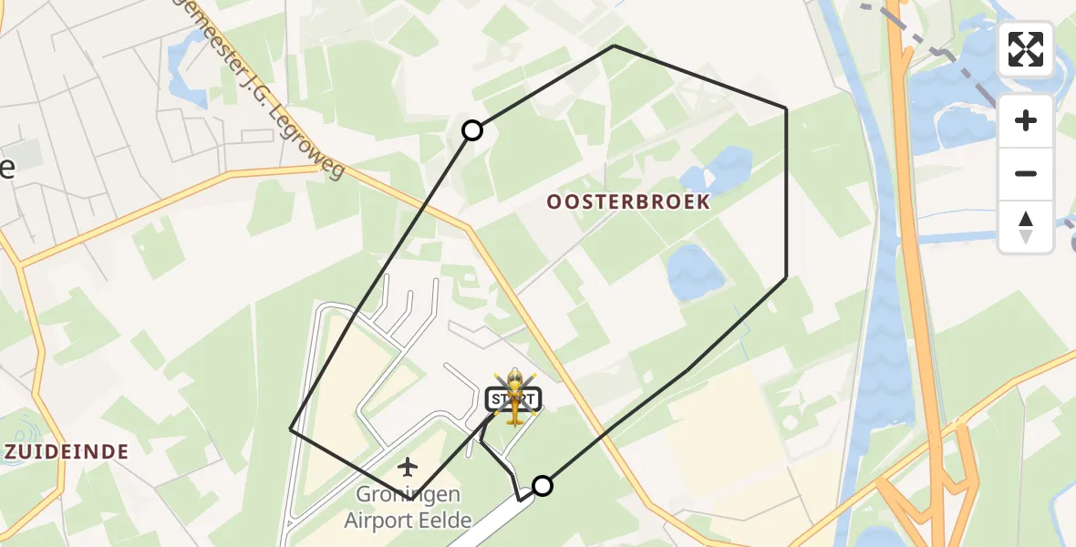 Vluchtroute Traumahelikopter Groningen Airport Eelde - Groningen Airport Eelde, 28 mei 2026, 20:50