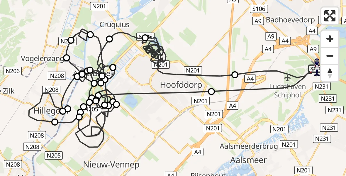 Vluchtroute Politiehelikopter Amsterdam Vliegveld Schiphol - Amsterdam Vliegveld Schiphol, 28 mei 2026, 21:52