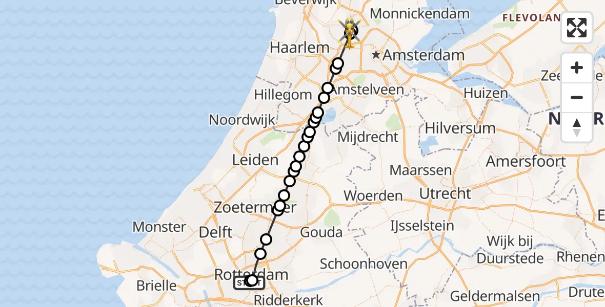 Vluchtroute Traumahelikopter Erasmus MC - Amsterdam Heliport, 28 mei 2026, 23:38
