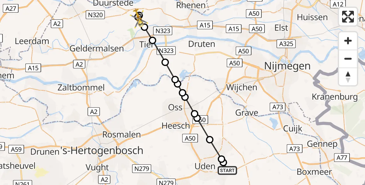 Vluchtroute Traumahelikopter Vliegbasis Volkel - Zoelen, 29 mei 2026, 06:30