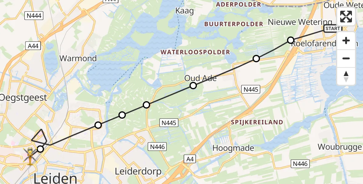 Vluchtroute Traumahelikopter Roelofarendsveen - Leiden University Medical Center Heliport, 29 mei 2026, 06:39