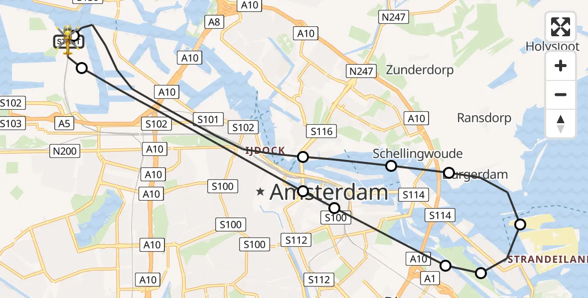 Vluchtroute Traumahelikopter Amsterdam Heliport - Amsterdam Heliport, 29 mei 2026, 08:19