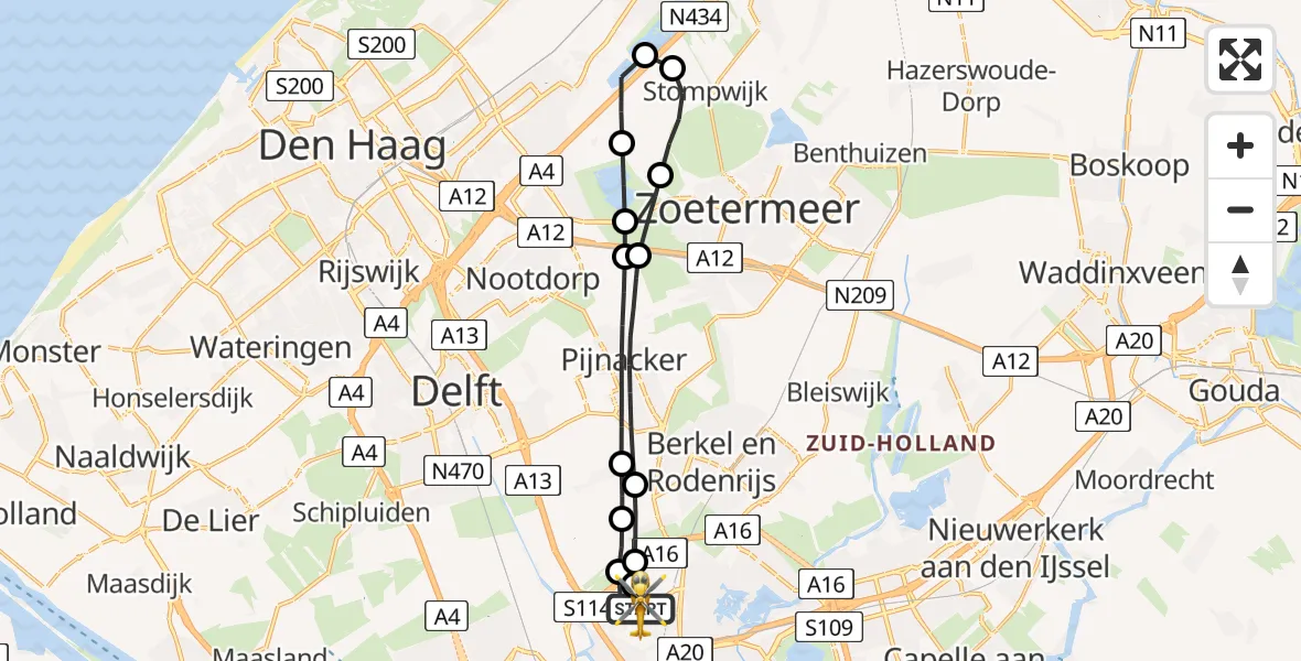 Vluchtroute Traumahelikopter Rotterdam The Hague Airport - Rotterdam The Hague Airport, 29 mei 2026, 08:20