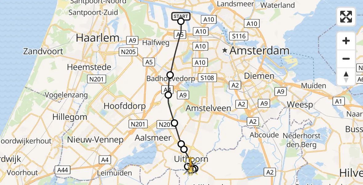 Vluchtroute Traumahelikopter Amsterdam Heliport - Uithoorn, 29 mei 2026, 09:08