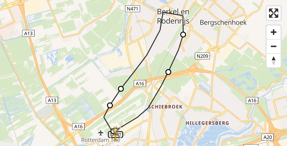 Vluchtroute Traumahelikopter Rotterdam The Hague Airport - Rotterdam The Hague Airport, 29 mei 2026, 09:13