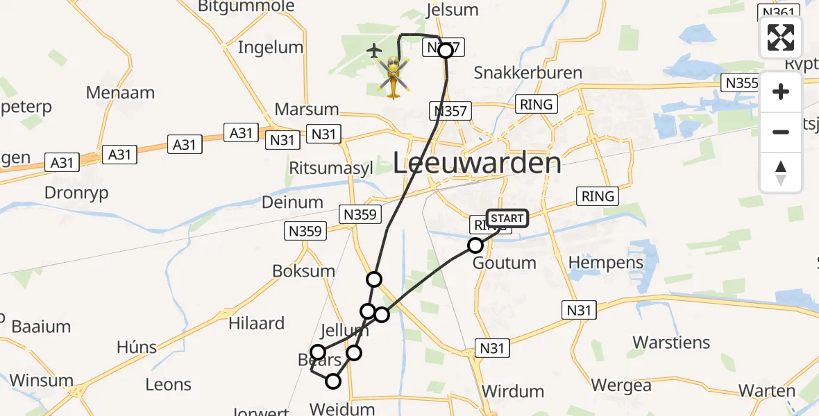 Vluchtroute Ambulancehelikopter Leeuwarden Medical Center Heliport - Vliegbasis Leeuwarden, 29 mei 2026, 09:17