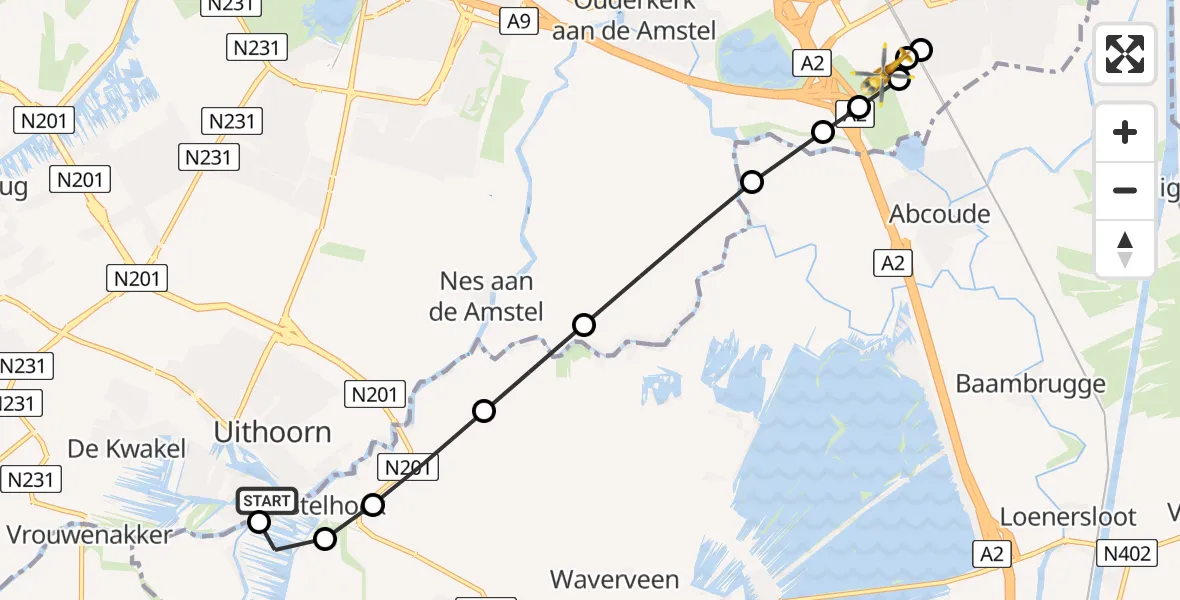 Vluchtroute Traumahelikopter Uithoorn - Amsterdam UMC Helipad, 29 mei 2026, 09:57