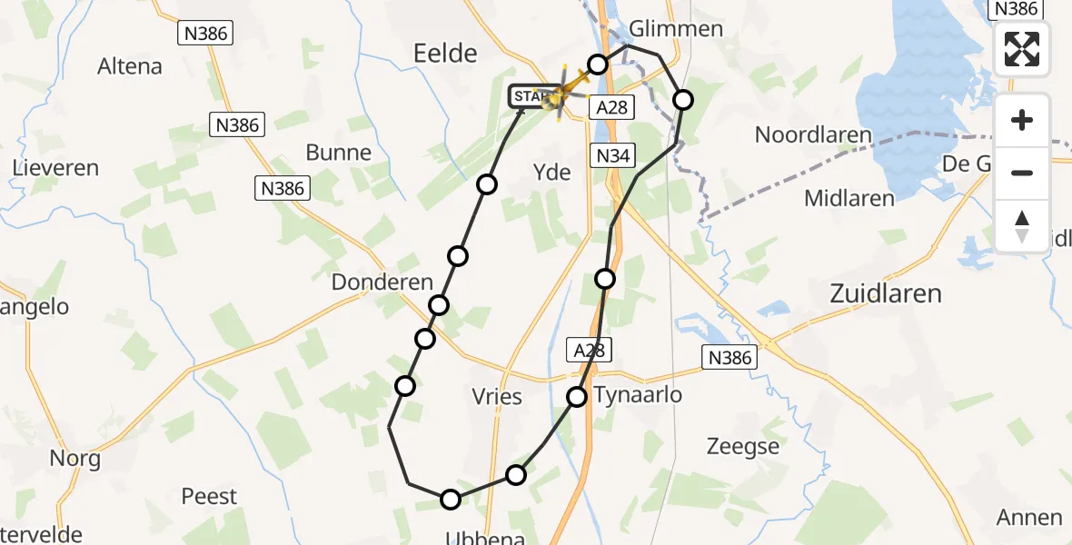 Vluchtroute Traumahelikopter Groningen Airport Eelde - Eelde, 29 mei 2026, 09:58