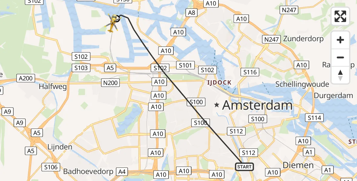 Vluchtroute Traumahelikopter Amsterdam - Amsterdam Heliport, 29 mei 2026, 10:34