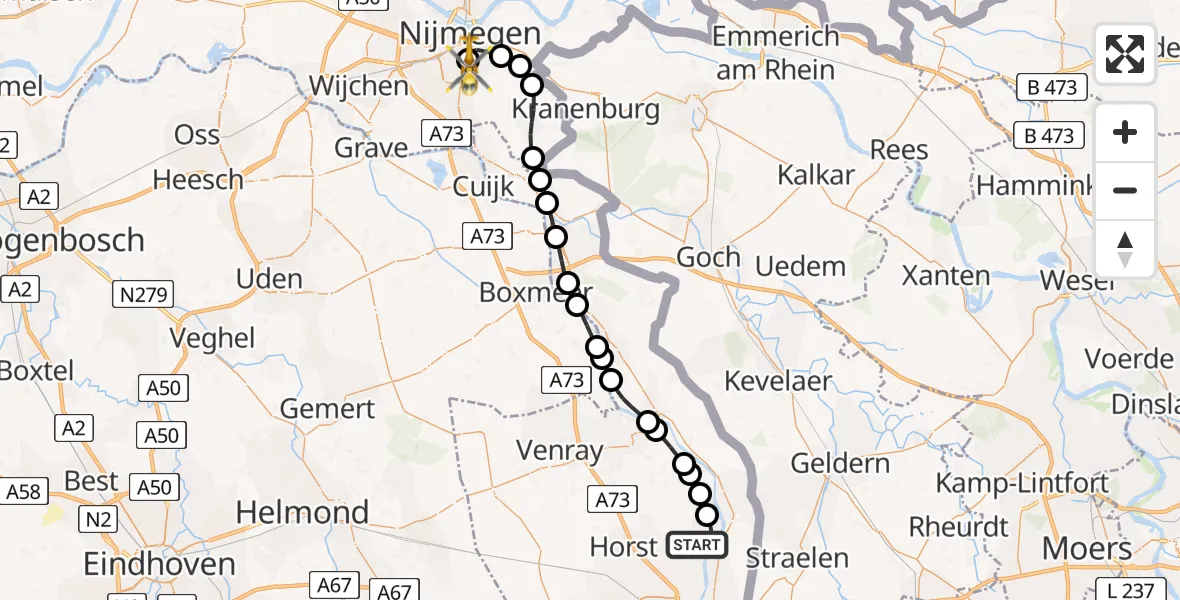 Vluchtroute Traumahelikopter Lottum - Radboud University Medical Center Heliport, 29 mei 2026, 11:11