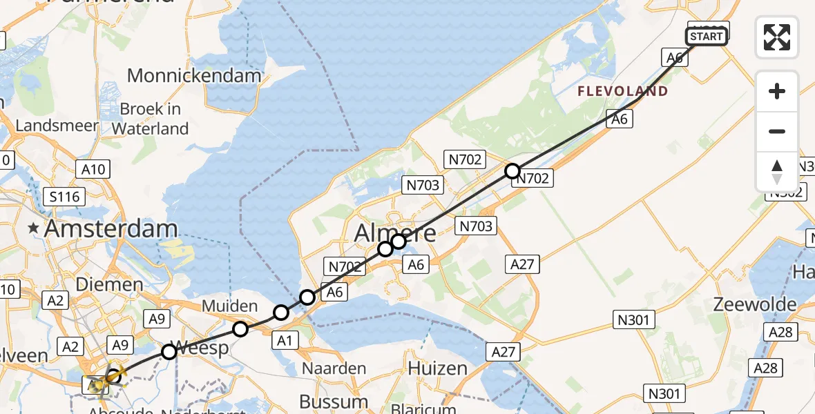 Vluchtroute Traumahelikopter Lelystad - Amsterdam UMC Helipad, 29 mei 2026, 11:26