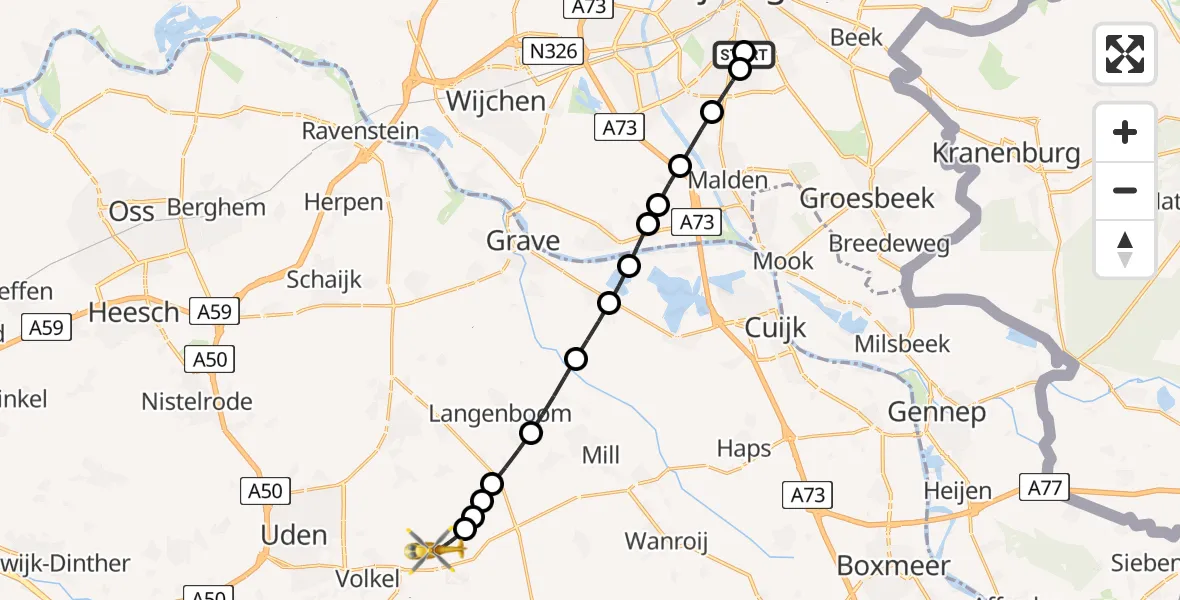 Vluchtroute Traumahelikopter Radboud Universitair Medisch Centrum - Vliegbasis Volkel, 29 mei 2026, 12:01