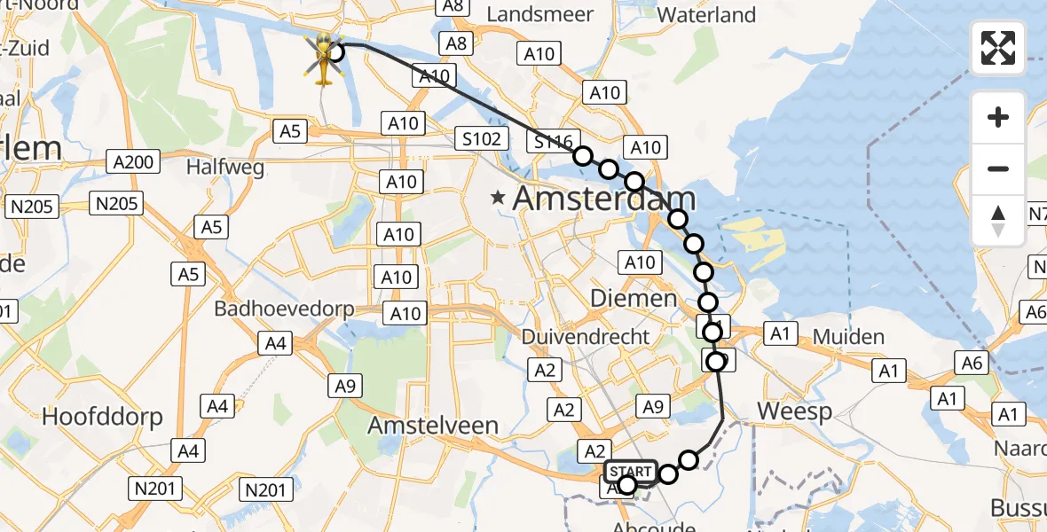 Vluchtroute Traumahelikopter Amsterdam UMC Helipad - Amsterdam Heliport, 29 mei 2026, 12:06