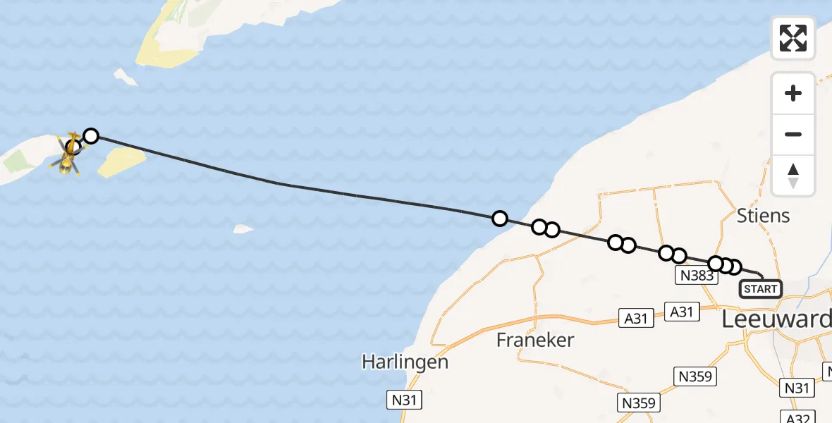 Vluchtroute Ambulancehelikopter Vliegbasis Leeuwarden - Vlieland Heliport, 29 mei 2026, 12:11