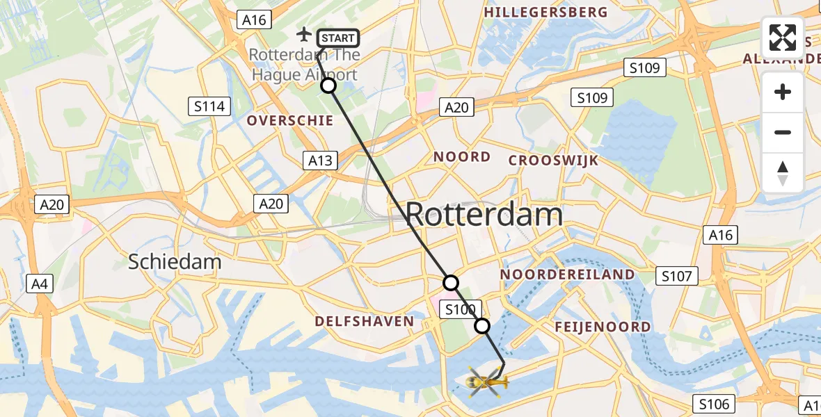 Vluchtroute Traumahelikopter Rotterdam The Hague Airport - Rotterdam, 29 mei 2026, 12:24