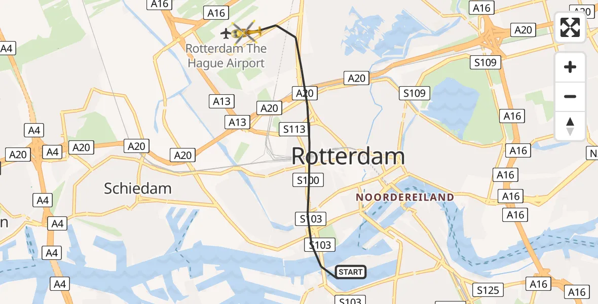 Vluchtroute Traumahelikopter Rotterdam - Rotterdam The Hague Airport, 29 mei 2026, 12:40