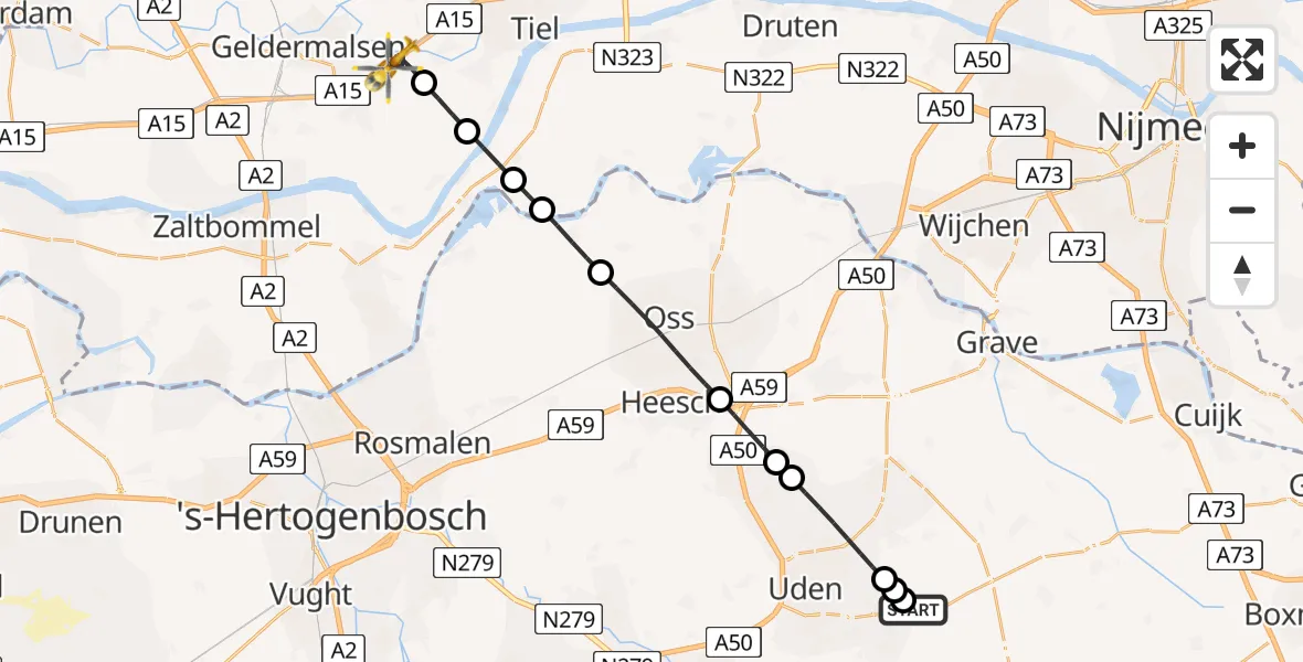 Vluchtroute Traumahelikopter Vliegbasis Volkel - Wadenoijen, 29 mei 2026, 12:42
