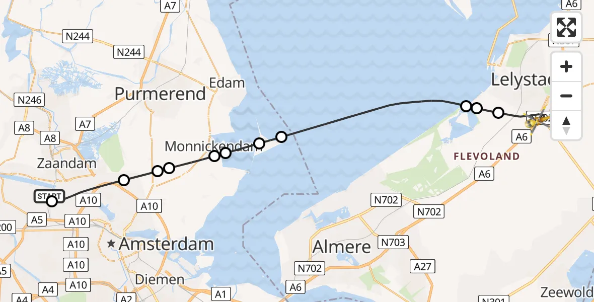 Vluchtroute Traumahelikopter Amsterdam Heliport - Lelystad, 29 mei 2026, 13:29