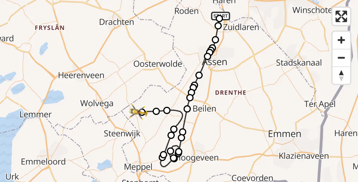 Vluchtroute Traumahelikopter Groningen Airport Eelde - Vledder, 29 mei 2026, 13:34