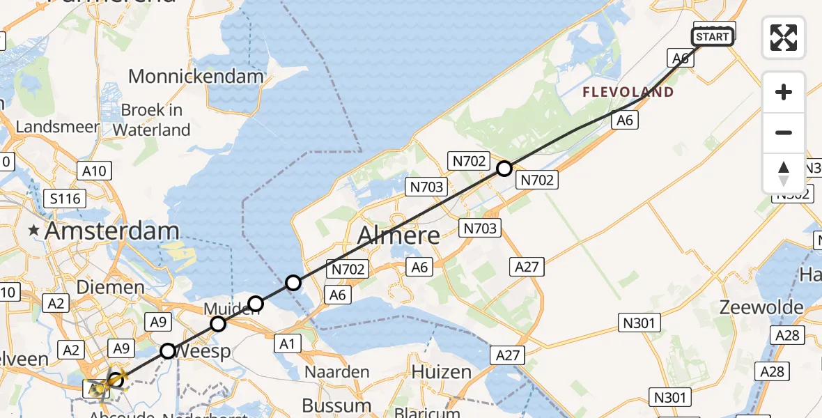 Vluchtroute Traumahelikopter Lelystad - Amsterdam UMC Helipad, 29 mei 2026, 14:04