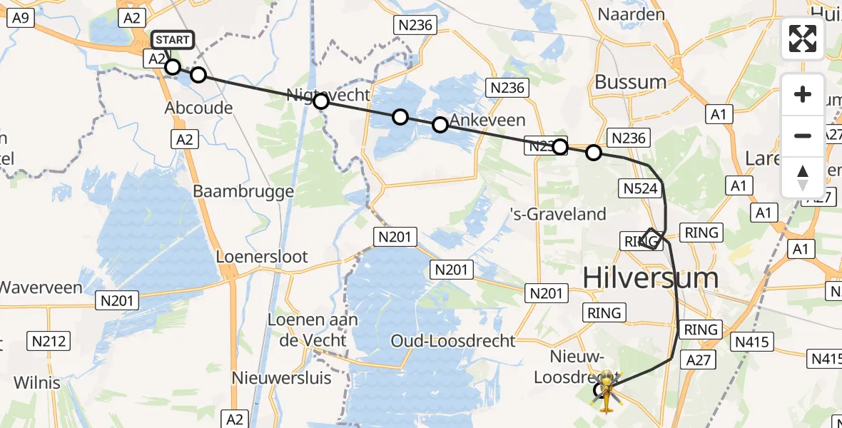 Vluchtroute Traumahelikopter Amsterdam UMC Helipad - Vliegveld Hilversum, 29 mei 2026, 14:25